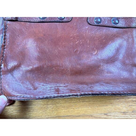 Vintage Burgundy Leather Crossbody Messenger Bag With Divider 11x13" - Picture 5 of 16
